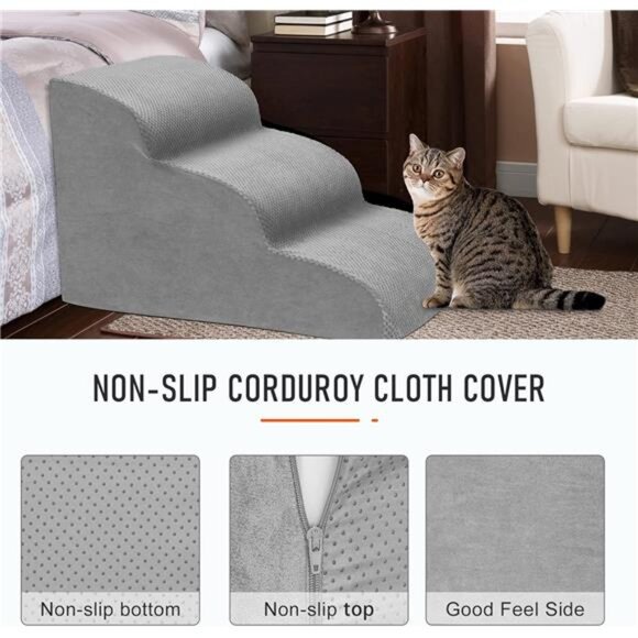 Dog Stairs for Small Dogs,3 Tiers High Density Foam Dog Ramp,Extra Wide Non-Slip - Picture 5 of 8